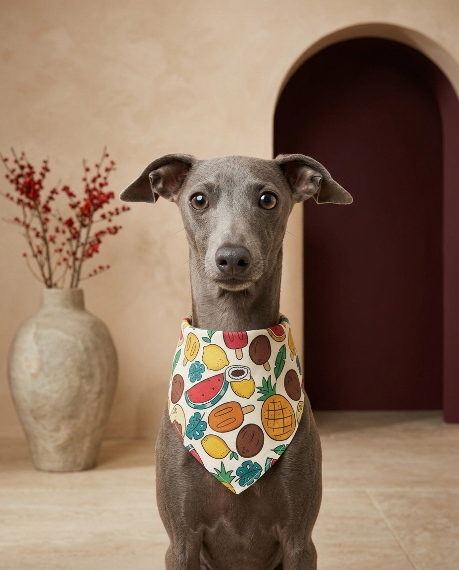 Italian Greyhound wearing the Iggy Grey stylish bandana