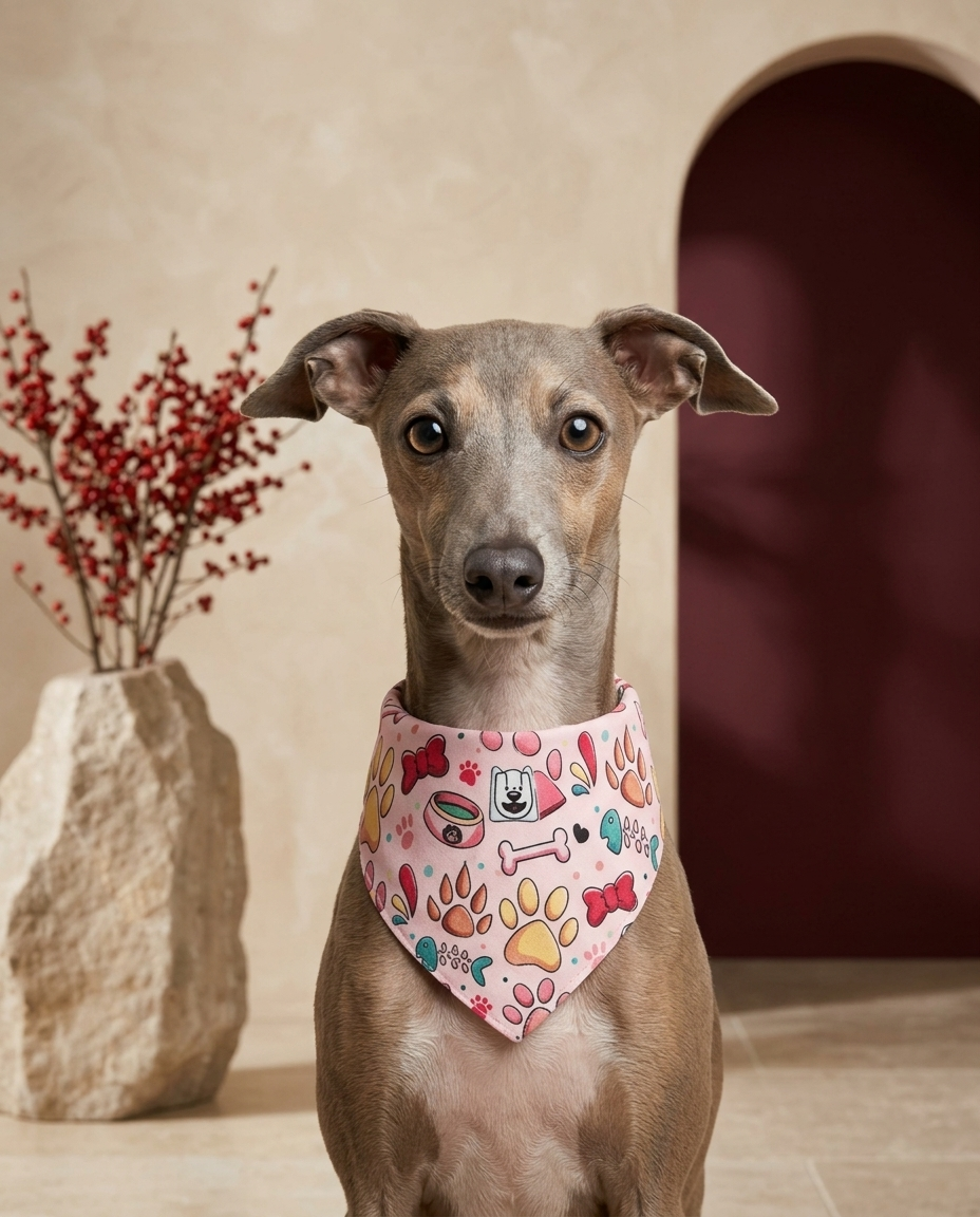 Italian Greyhound wearing the Iggy Grey stylish bandana