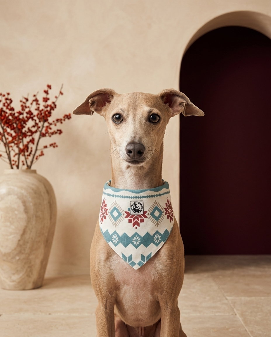 Italian Greyhound wearing the Iggy Grey stylish bandana
