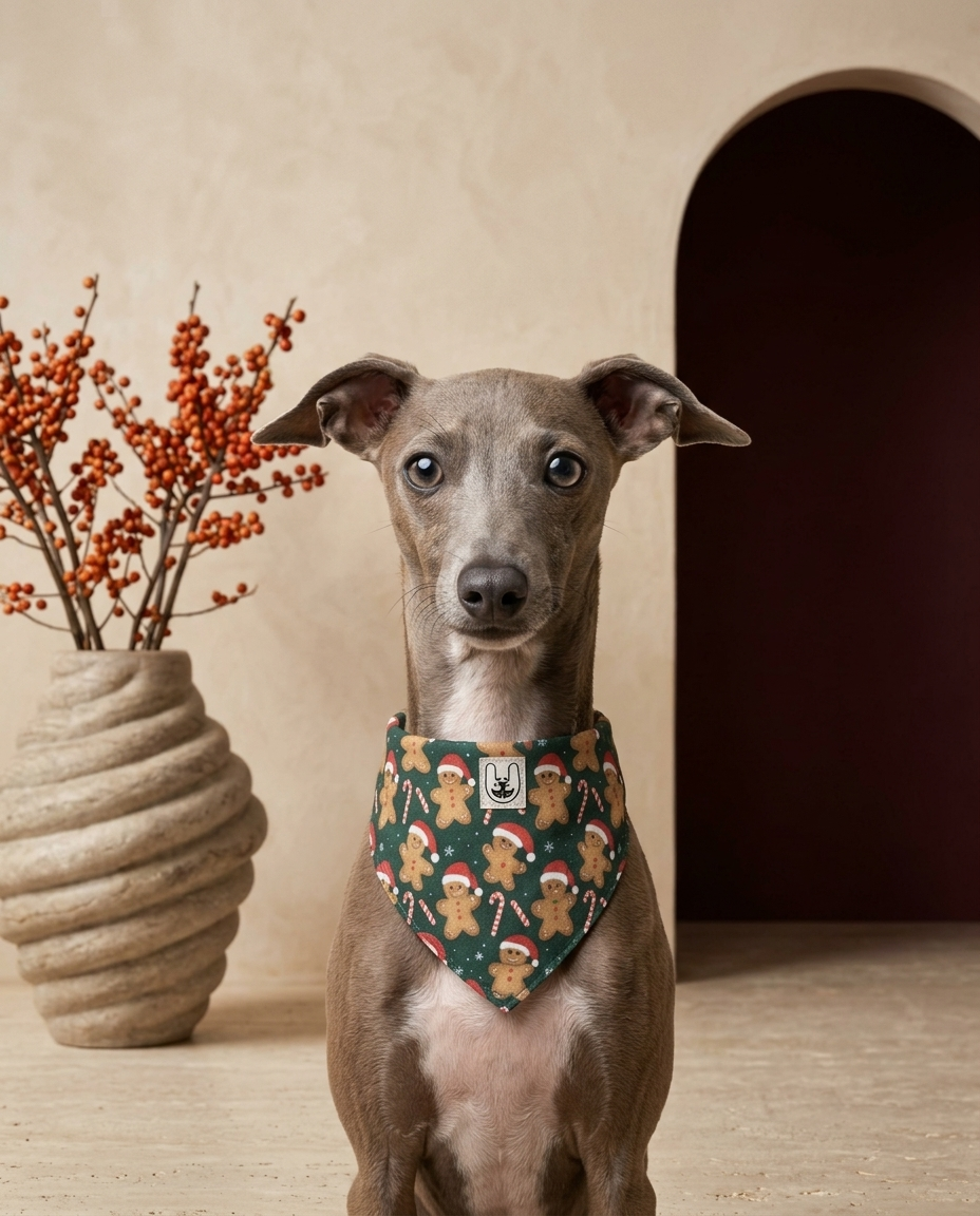 Italian Greyhound wearing the Iggy Grey stylish bandana