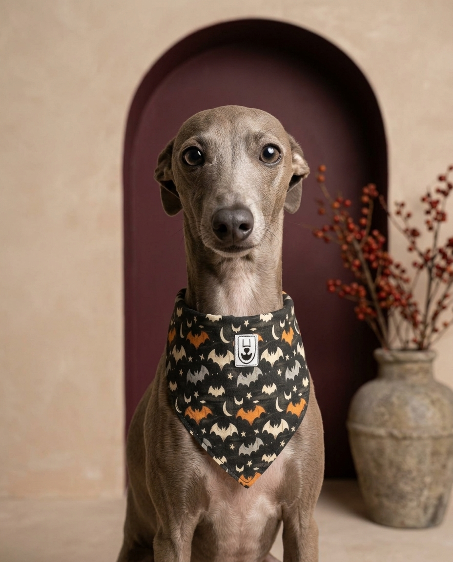Italian Greyhound wearing the Iggy Grey stylish bandana
