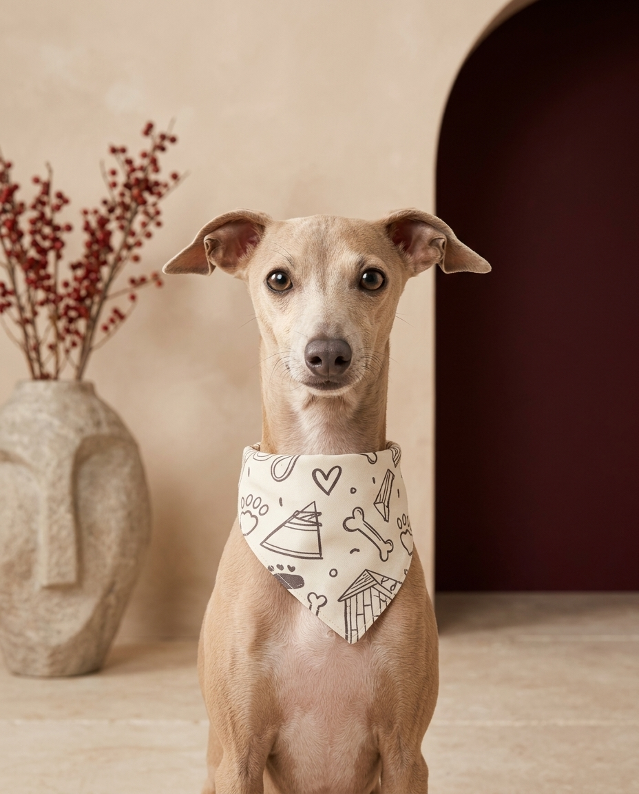 Italian Greyhound wearing the Iggy Grey stylish bandana
