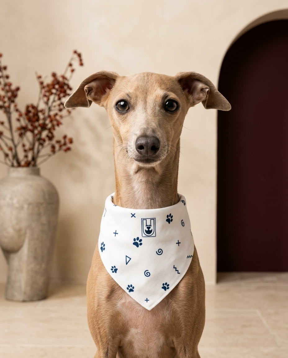 Italian Greyhound wearing the Iggy Grey stylish bandana