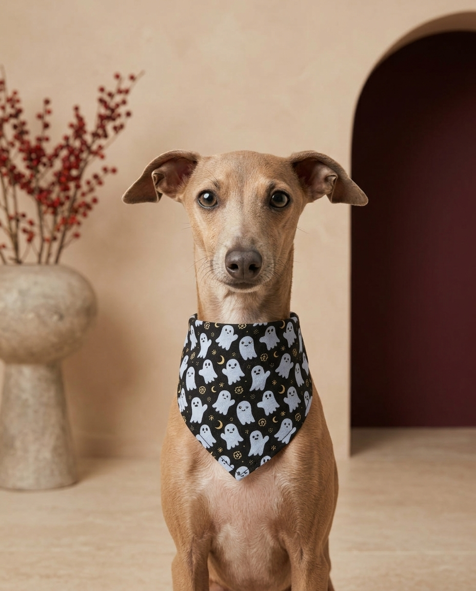Italian Greyhound wearing the Iggy Grey stylish bandana