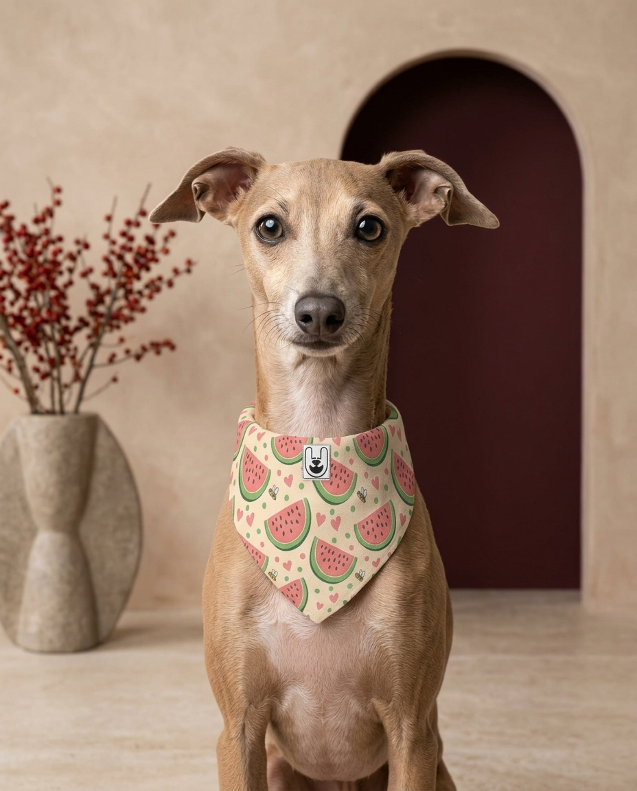 Italian Greyhound wearing the Iggy Grey stylish bandana
