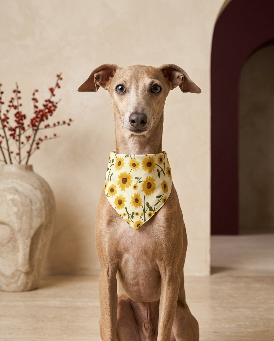 Italian Greyhound wearing the Iggy Grey stylish bandana