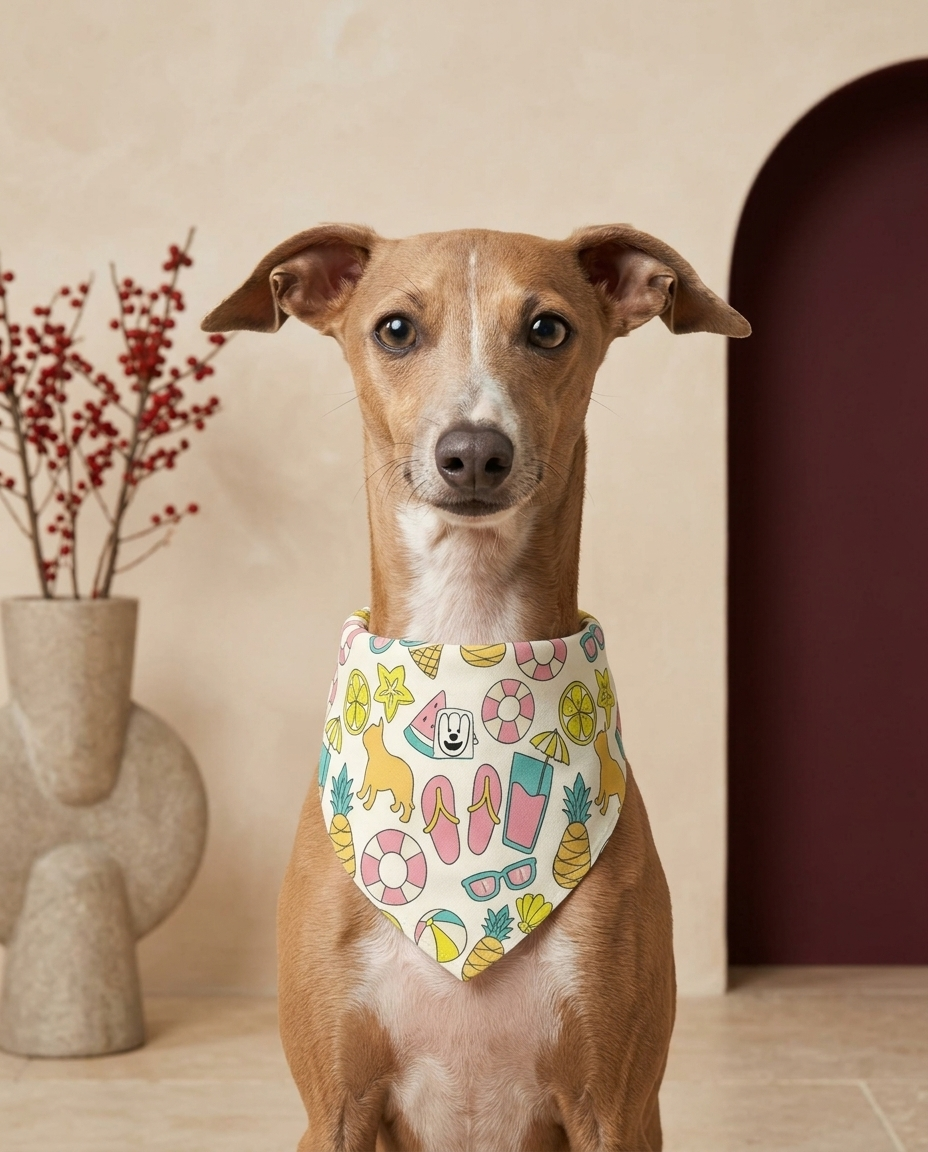 Italian Greyhound wearing the Iggy Grey stylish bandana