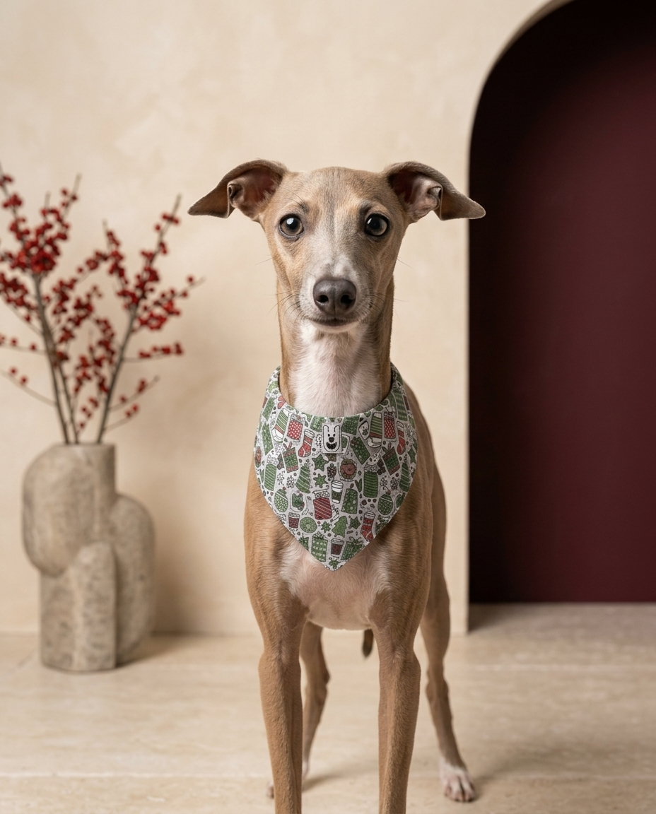 Italian Greyhound wearing the Iggy Grey stylish bandana