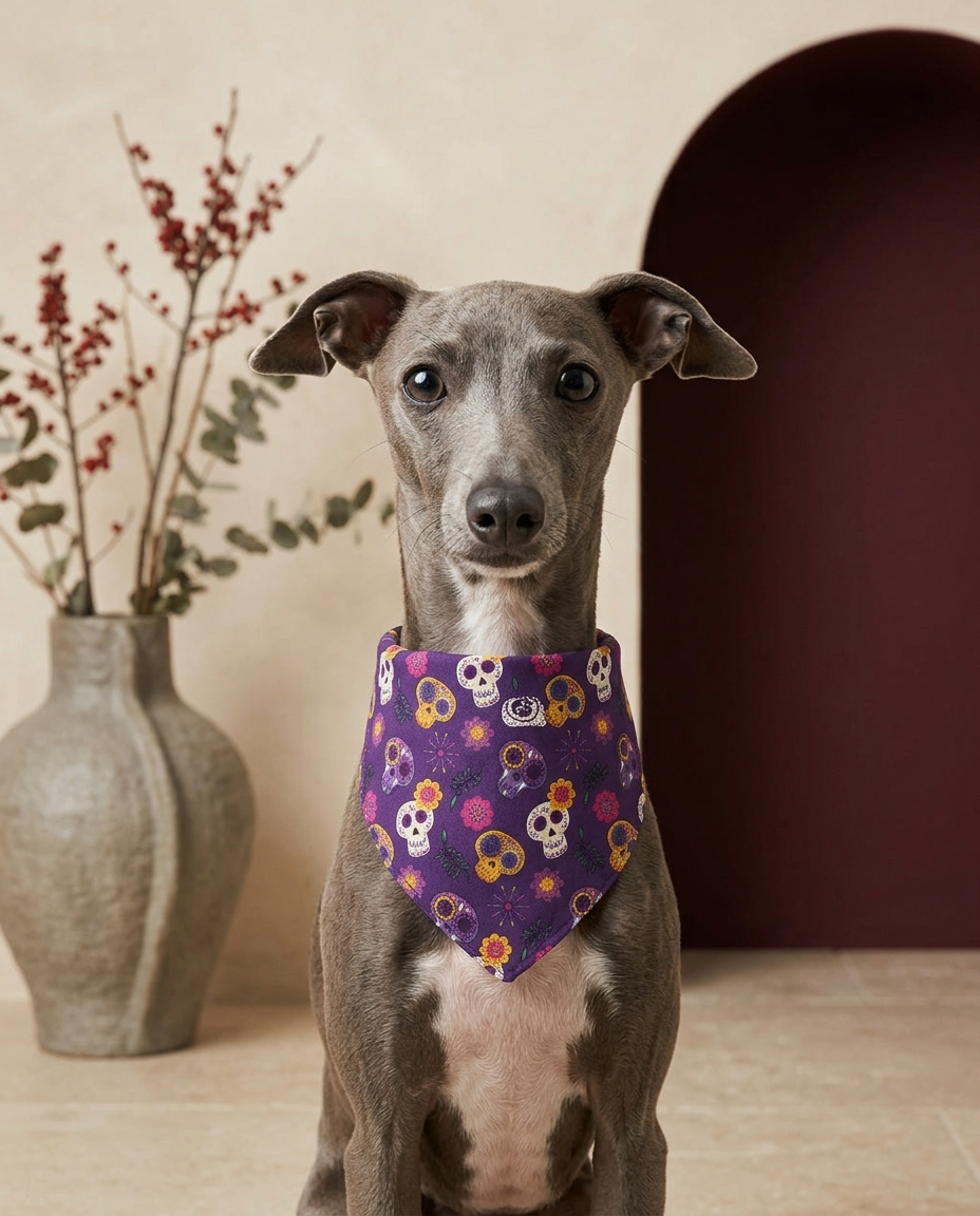 Italian Greyhound wearing the Iggy Grey stylish bandana