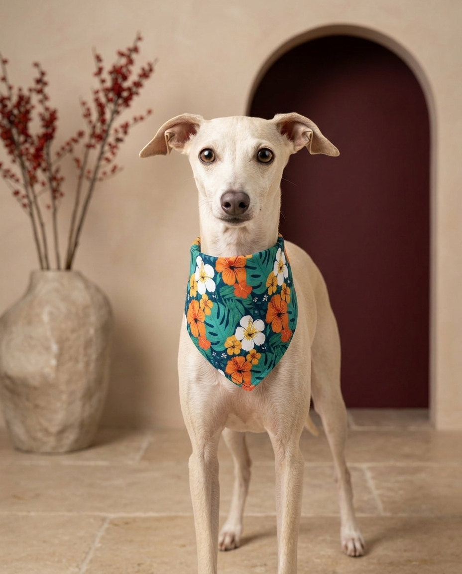 Italian Greyhound wearing the Iggy Grey stylish bandana