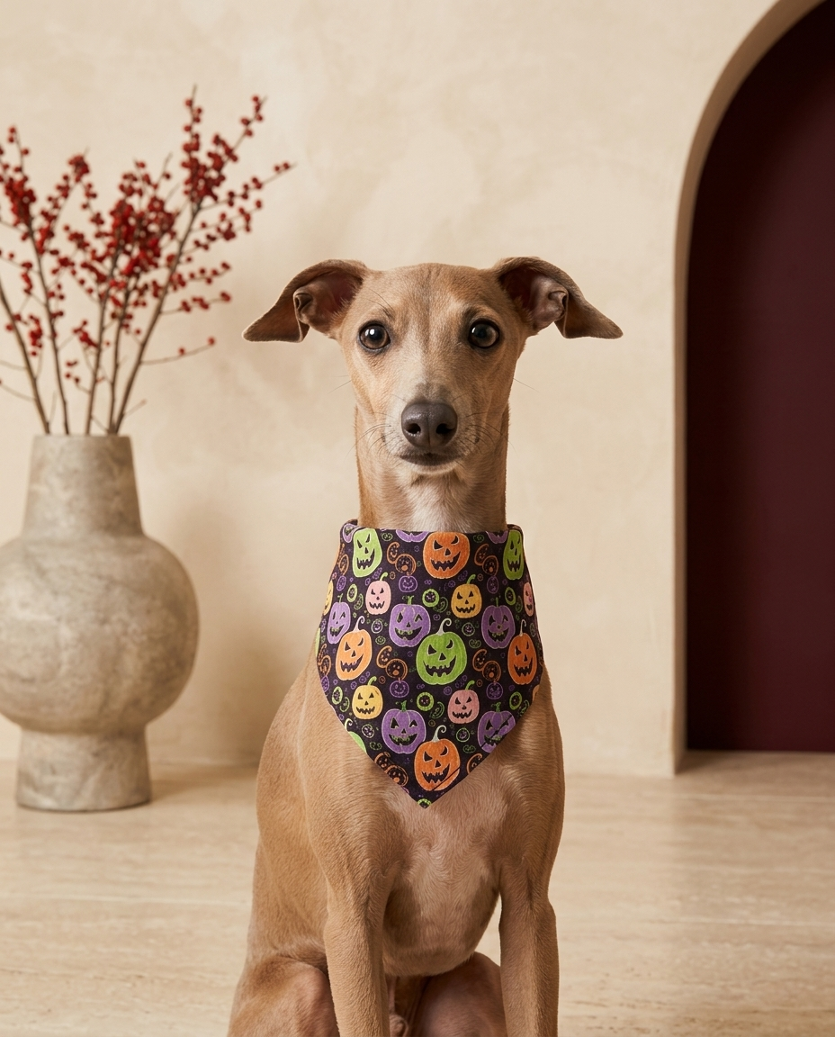 Italian Greyhound wearing the Iggy Grey stylish bandana