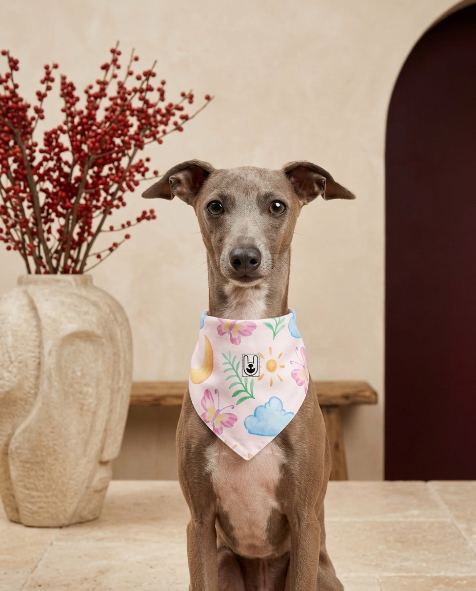 Italian Greyhound wearing the Iggy Grey stylish bandana