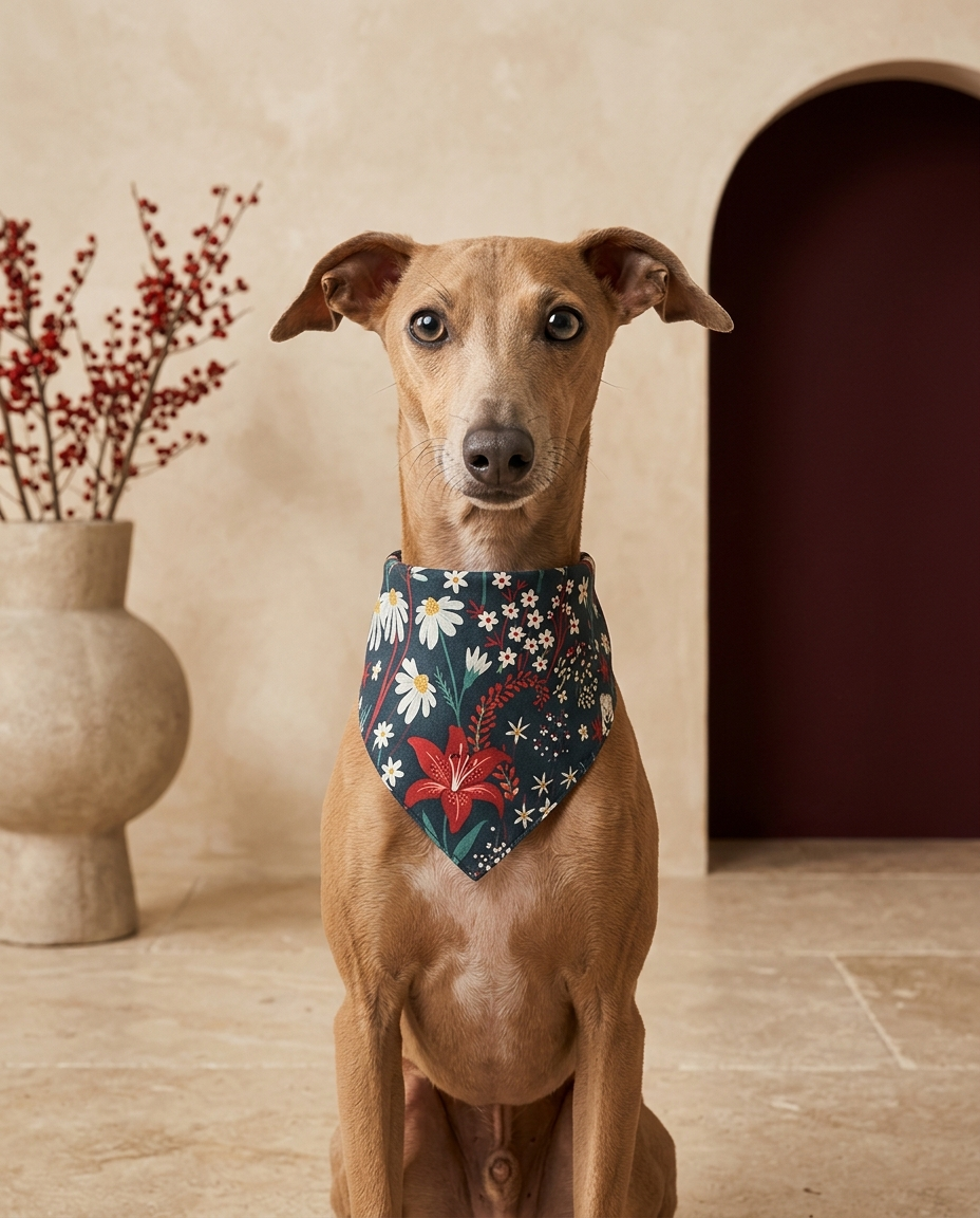 Italian Greyhound wearing the Iggy Grey stylish bandana