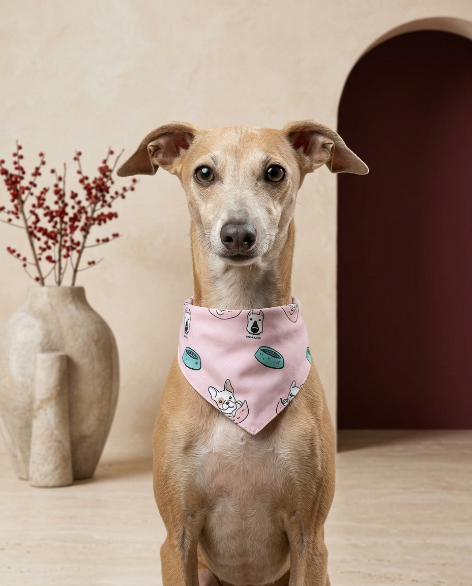 Italian Greyhound wearing the Iggy Grey stylish bandana