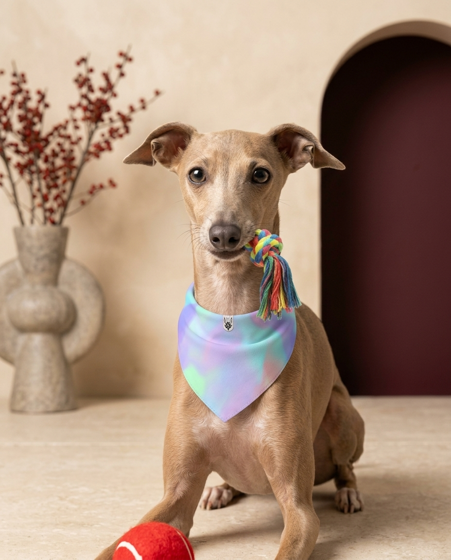 Italian Greyhound wearing the Iggy Grey stylish bandana