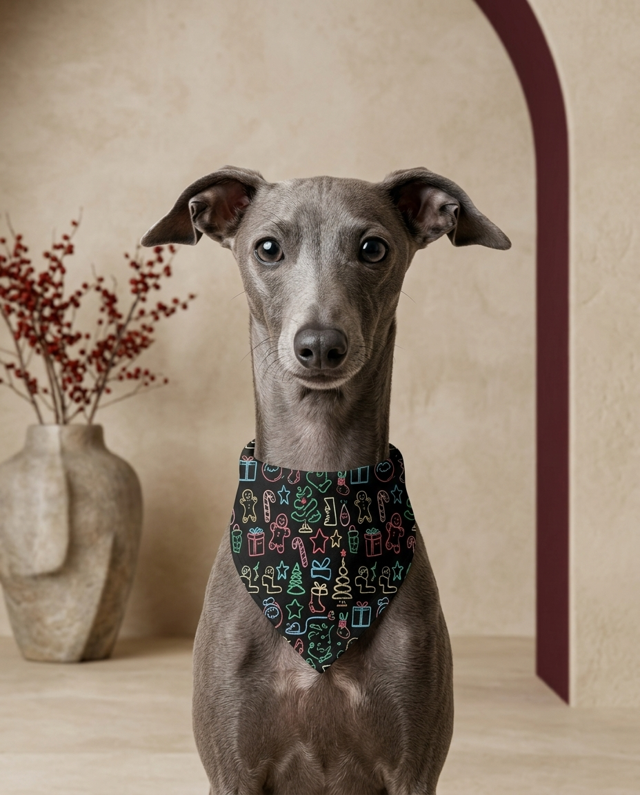Italian Greyhound wearing the Iggy Grey stylish bandana