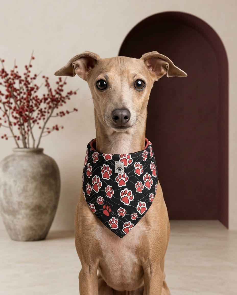 Italian Greyhound wearing the Iggy Grey double-sided bandana