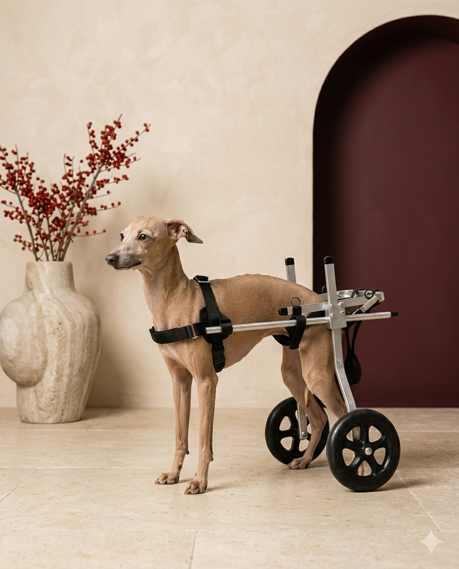Italian Greyhound in the Iggy Grey rehabilitation wheelchair