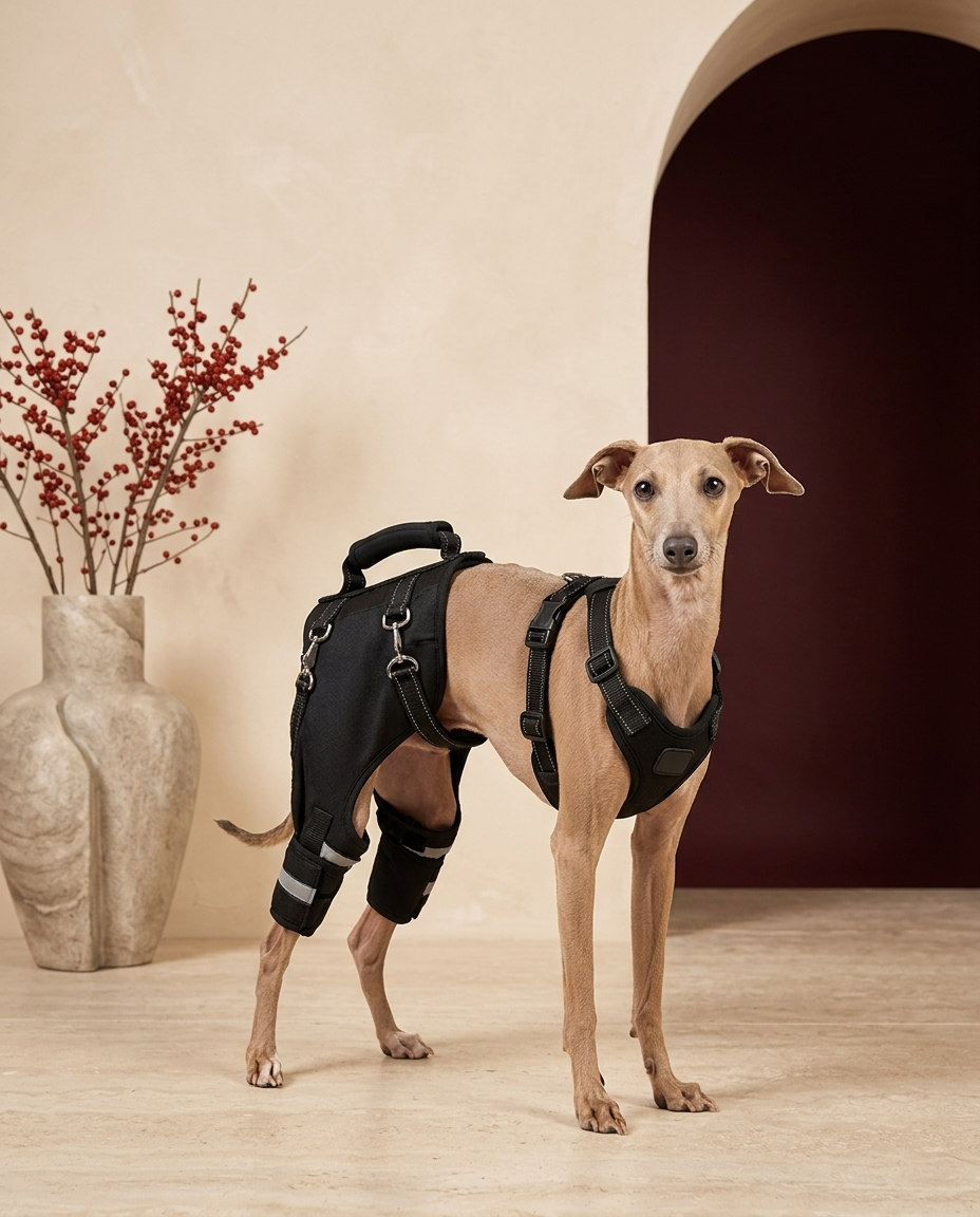 Italian Greyhound wearing the Iggy Grey rear leg support lift harness
