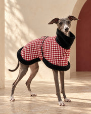 Houndstooth Iggy Winter Cape, worn by an Italian Greyhound