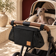 Dog Stroller Handle Organizer — Black Italian Greyhound lifestyle