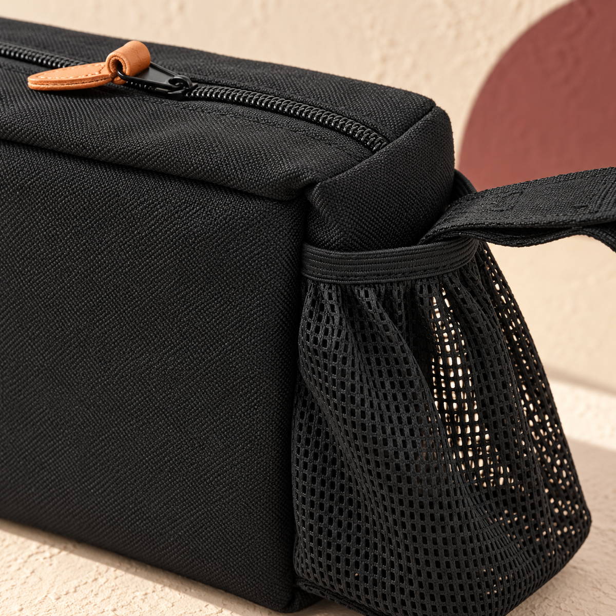 Dog Stroller Handle Organizer — Black construction close-up