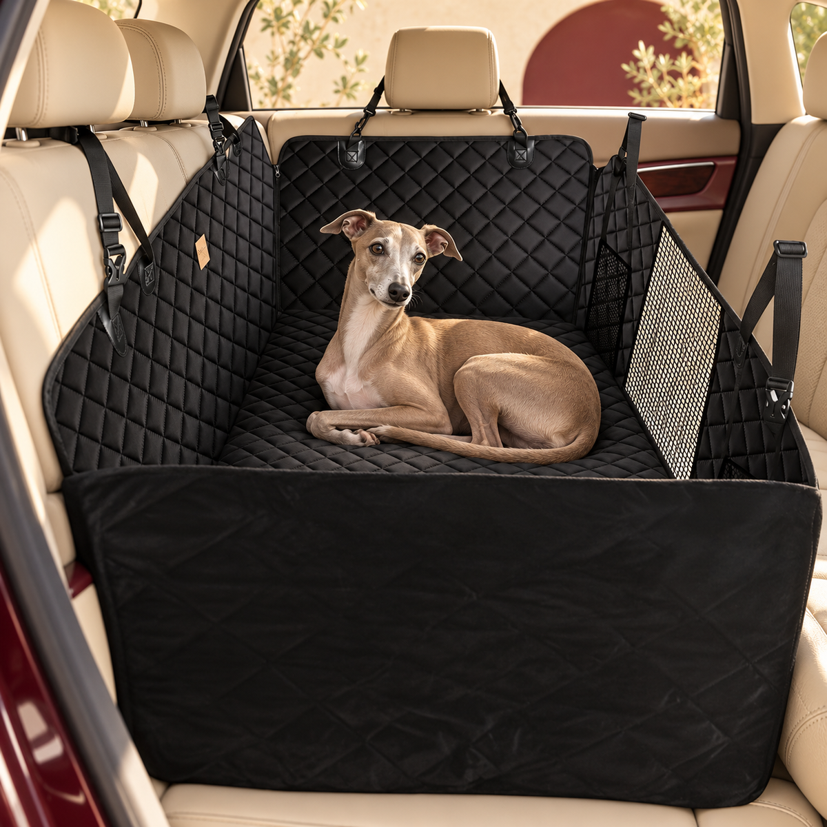 Inflatable Dog Car Seat Cushion Cover — Black Italian Greyhound lifestyle