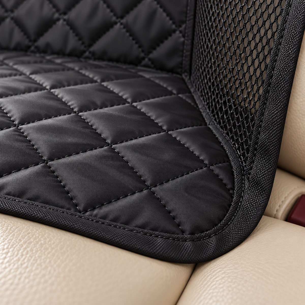 Inflatable Dog Car Seat Cushion Cover — Black construction close-up