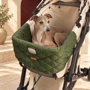 Quilted Dog Stroller Front Wrap — Army Green Italian Greyhound lifestyle