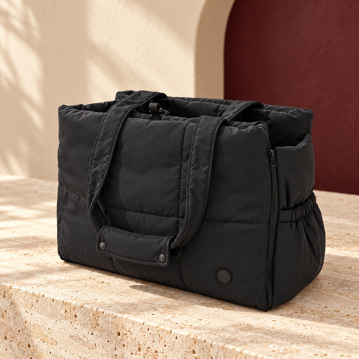 Quilted Dog Carrier Tote — Black product view