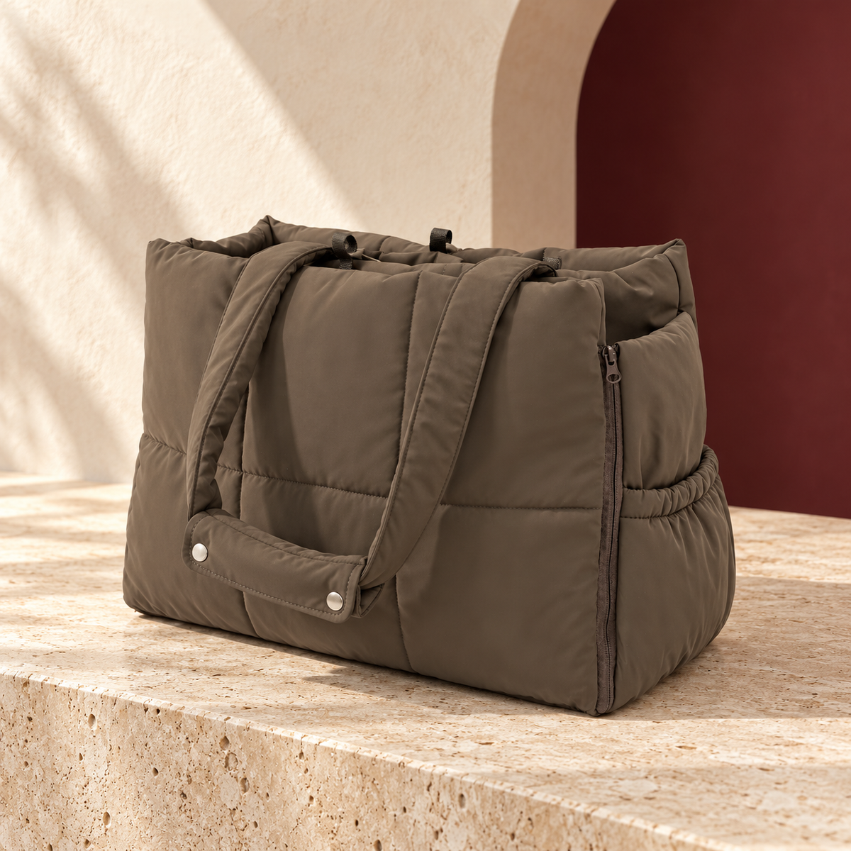 Quilted Dog Carrier Tote — Brown product view