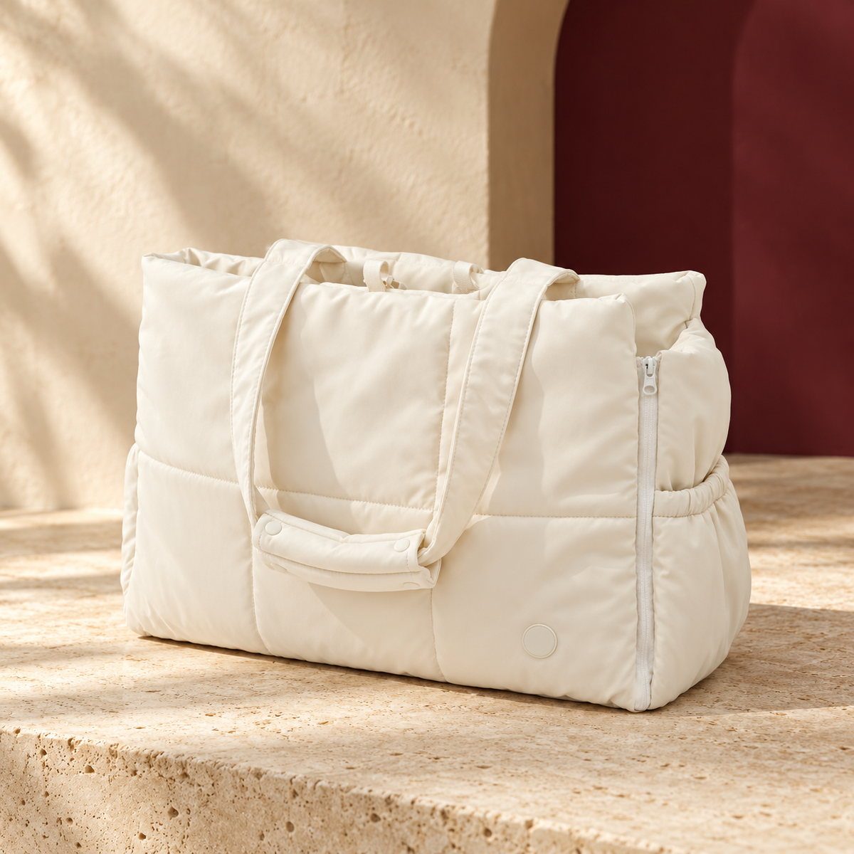 Quilted Dog Carrier Tote — Off White product view