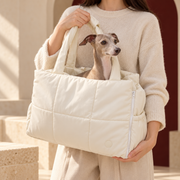 Quilted Dog Carrier Tote — Off White Italian Greyhound lifestyle