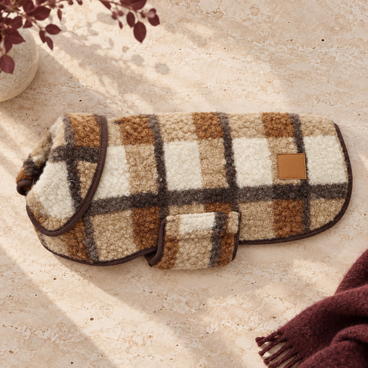 Heritage Plaid Fleece Dog Vest — Brown flat product view