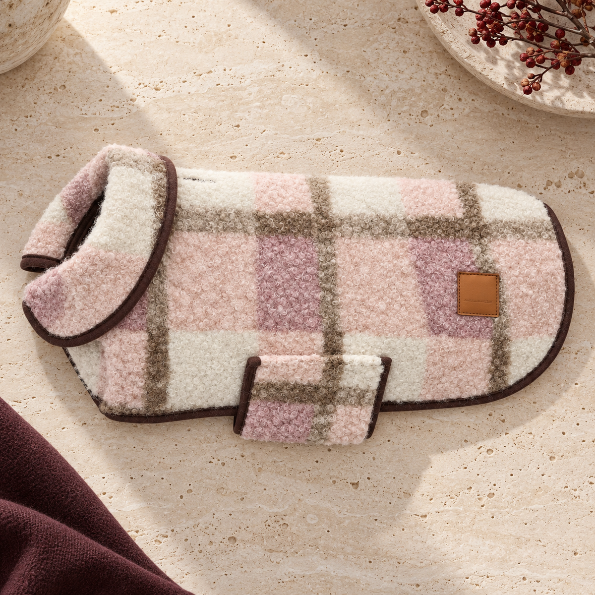 Heritage Plaid Fleece Dog Vest — Pink flat product view