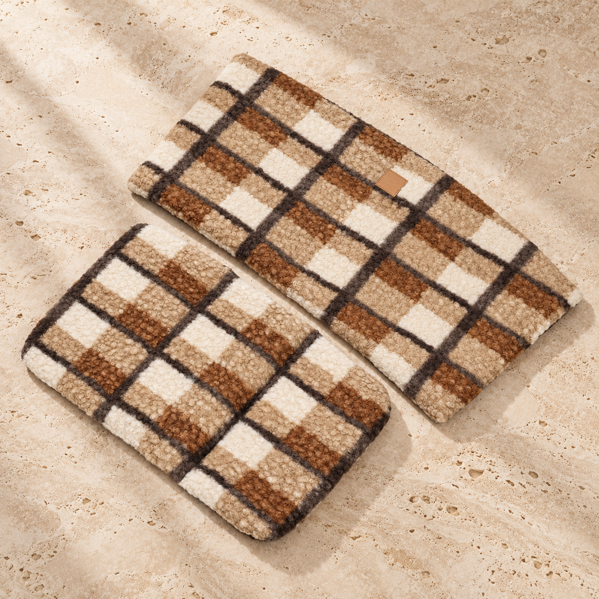 Plaid Dog Stroller Mat and Wrap Set — Brown product view