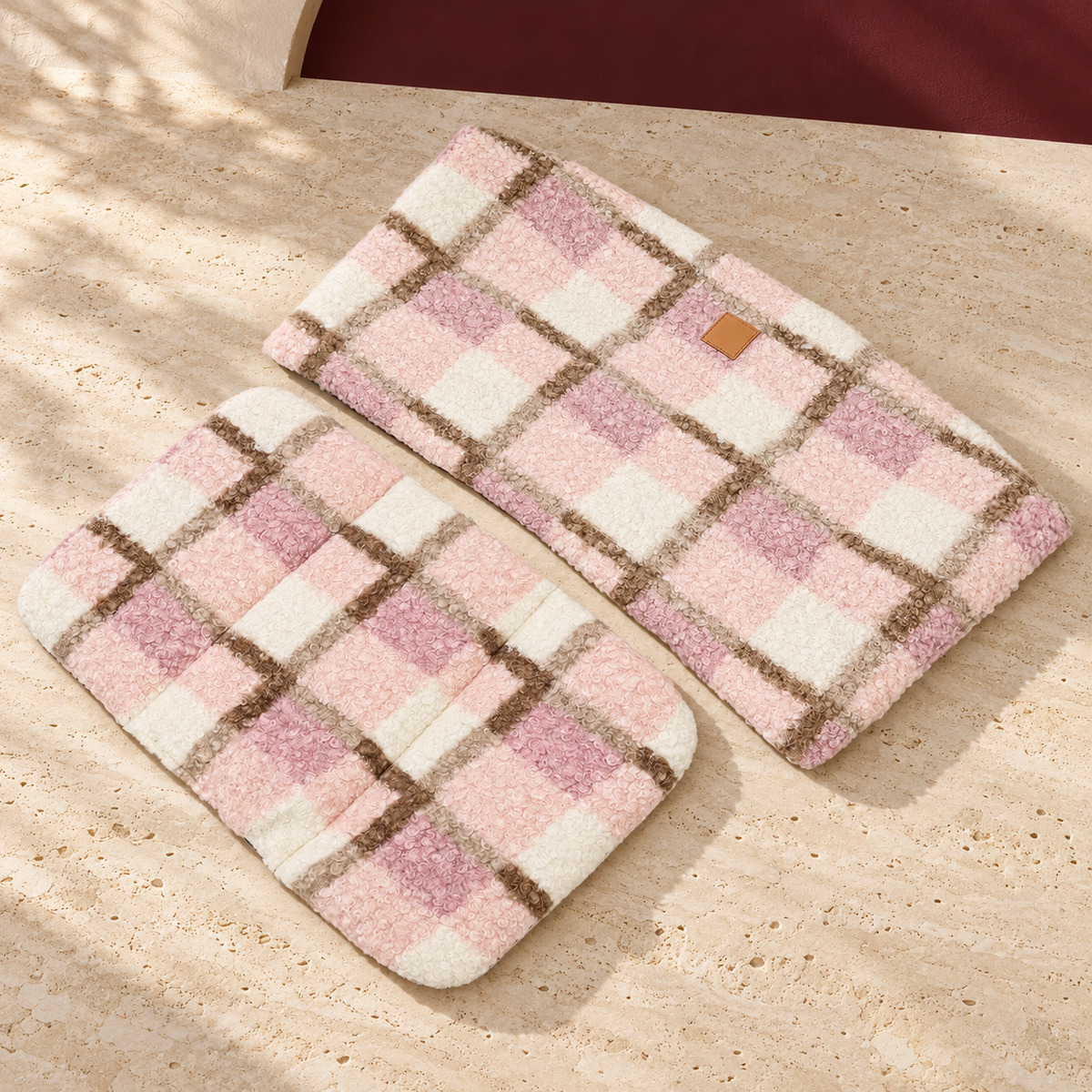 Plaid Dog Stroller Mat and Wrap Set — Pink product view