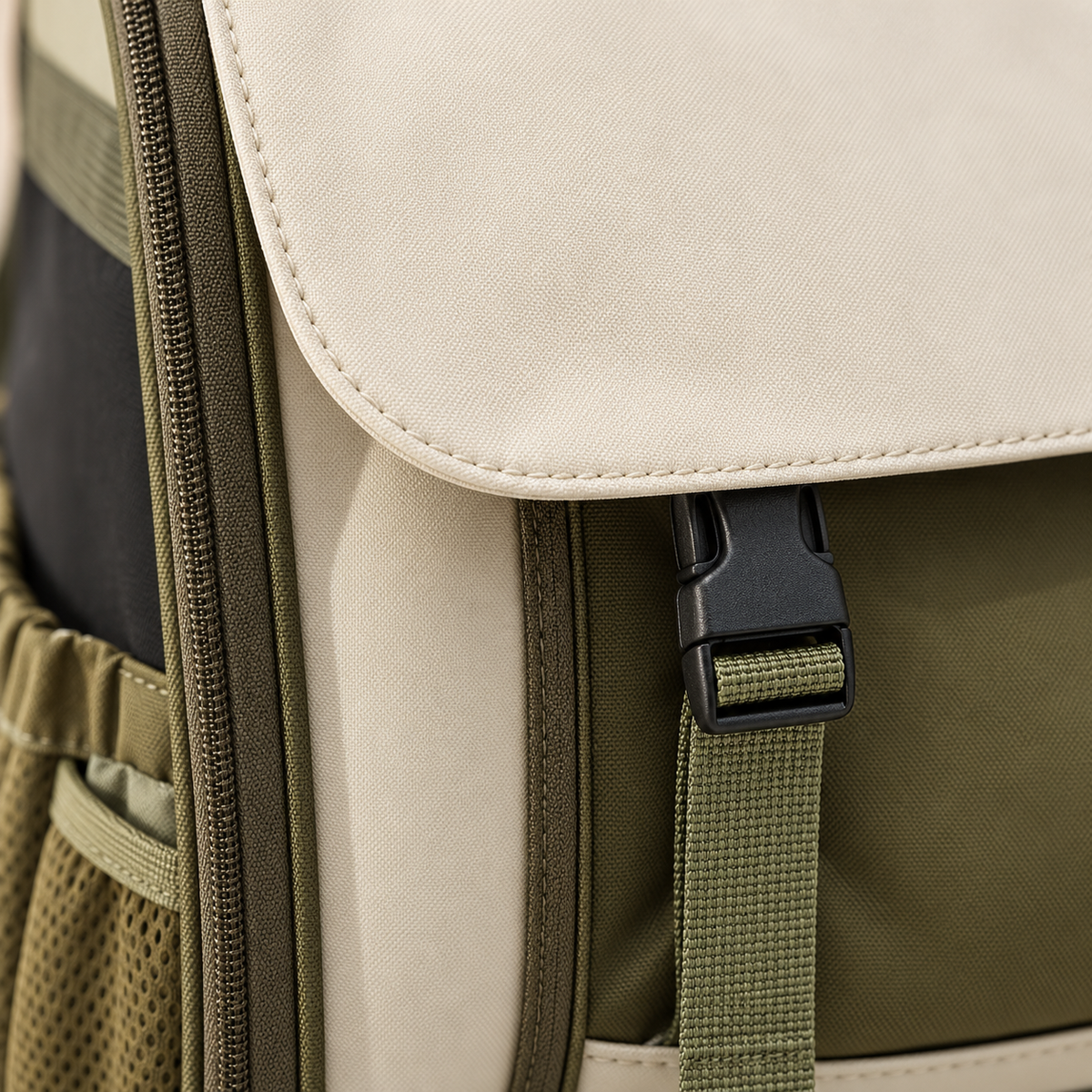 Khaki Green Dog Backpack Carrier — Khaki Green construction close-up