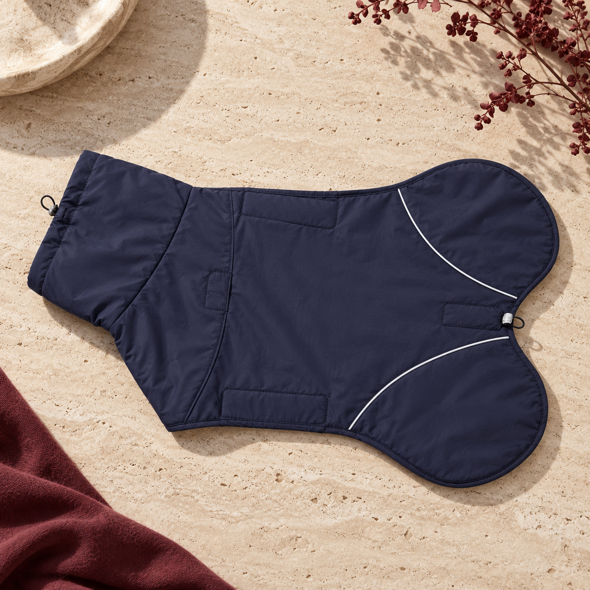 High Neck Outdoor Dog Coat — Blue flat product view