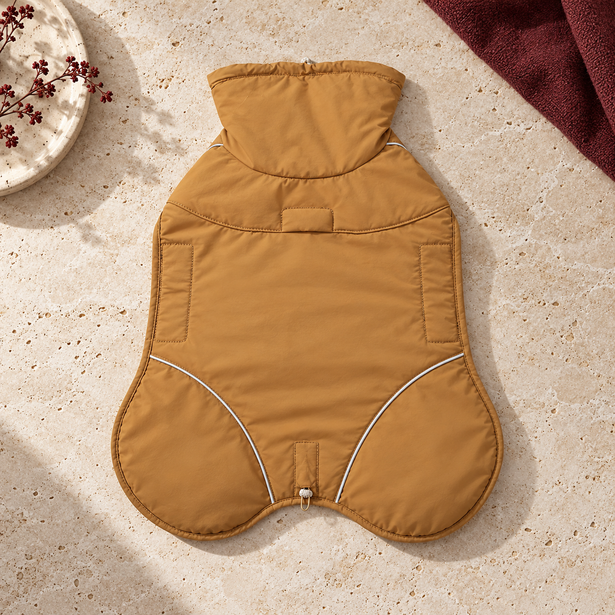 High Neck Outdoor Dog Coat — Amber Yellow flat product view