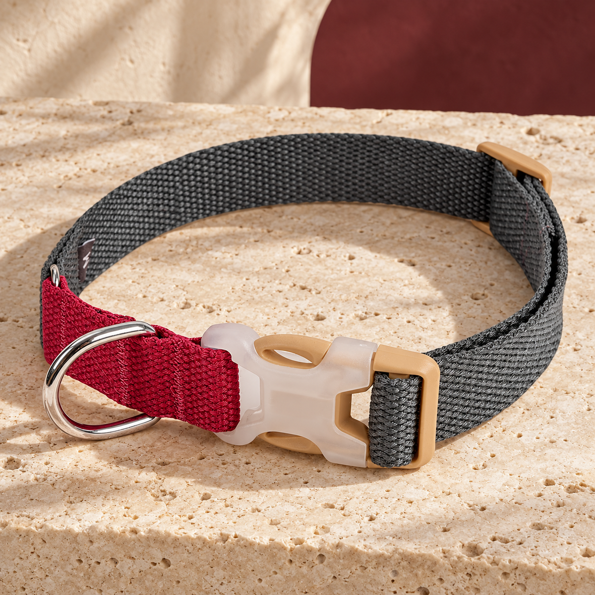 Two Tone Dog Collar — Burgundy Gray product view