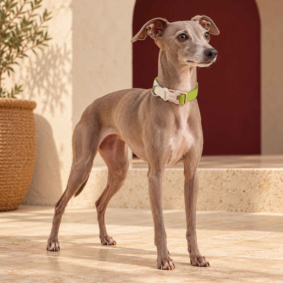 Two Tone Dog Collar — White Green Italian Greyhound lifestyle