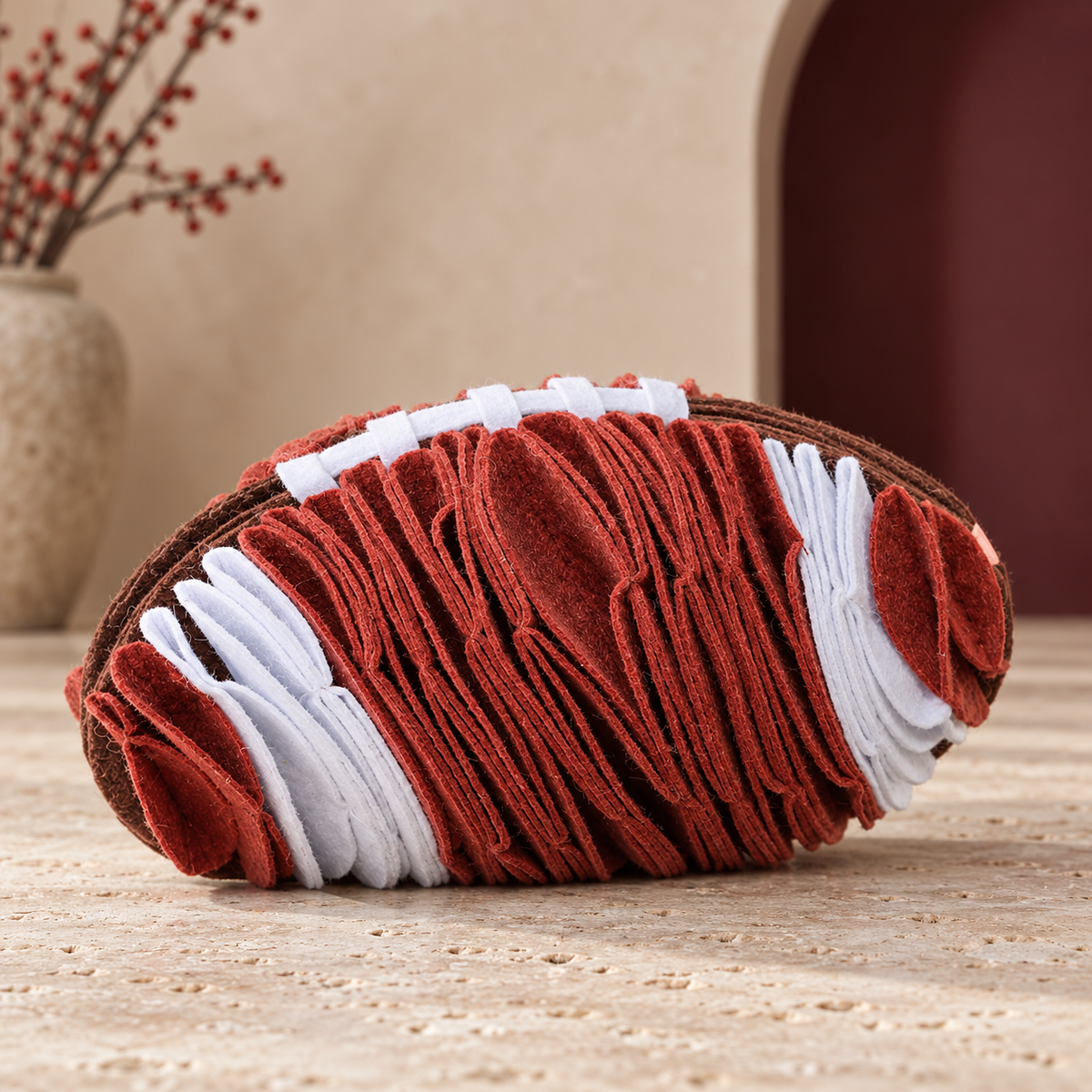 Folded Football Snuffle Dog Toy — Brown detail