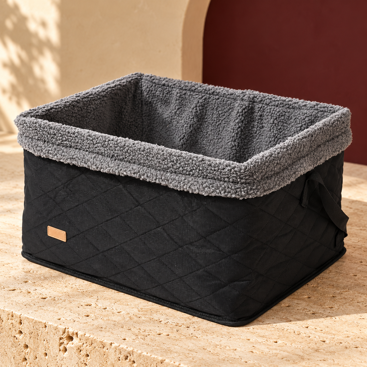 Fleece Lined Dog Car Seat Basket — Black product view