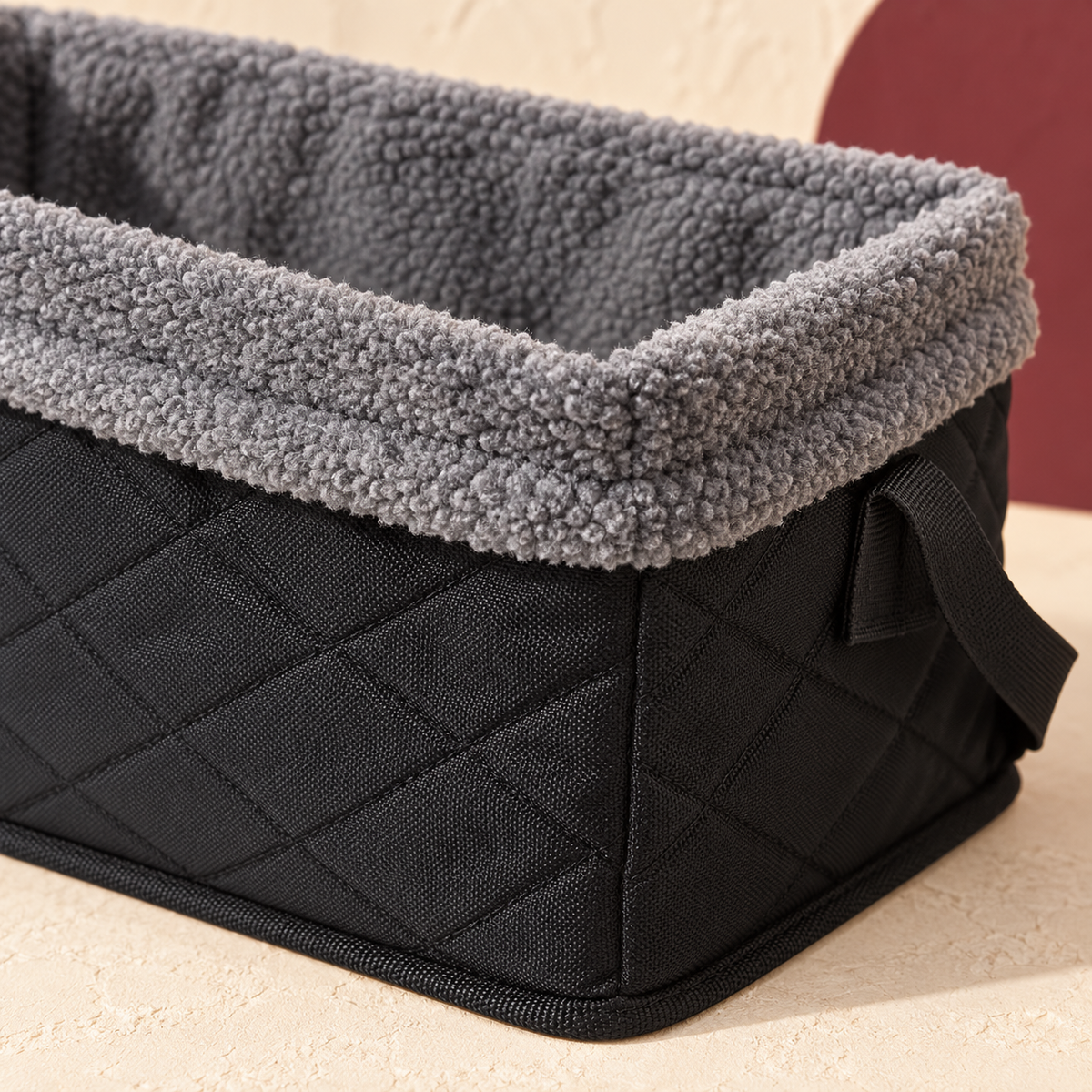 Fleece Lined Dog Car Seat Basket — Black construction close-up