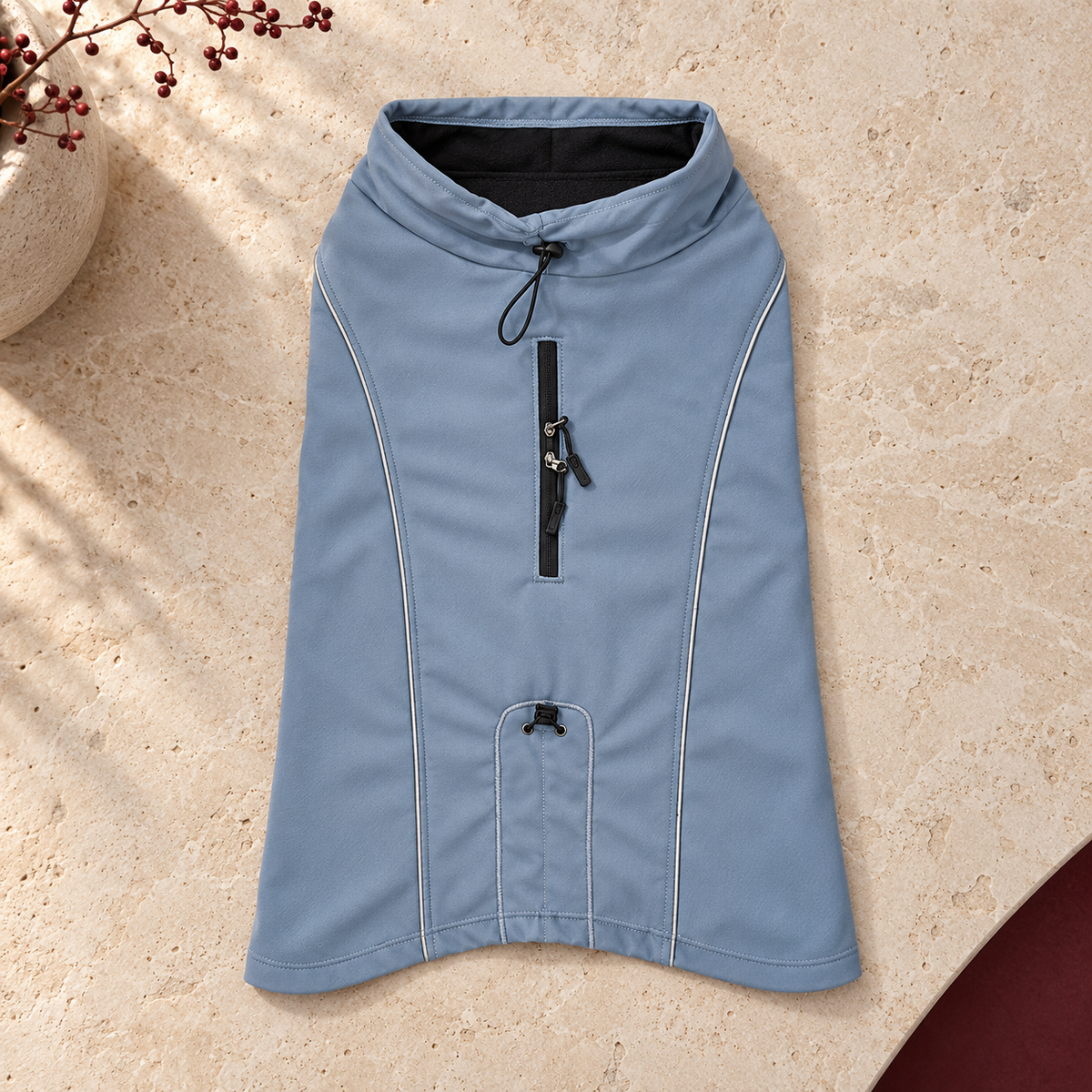Softshell High Collar Dog Jacket — Blue flat product view