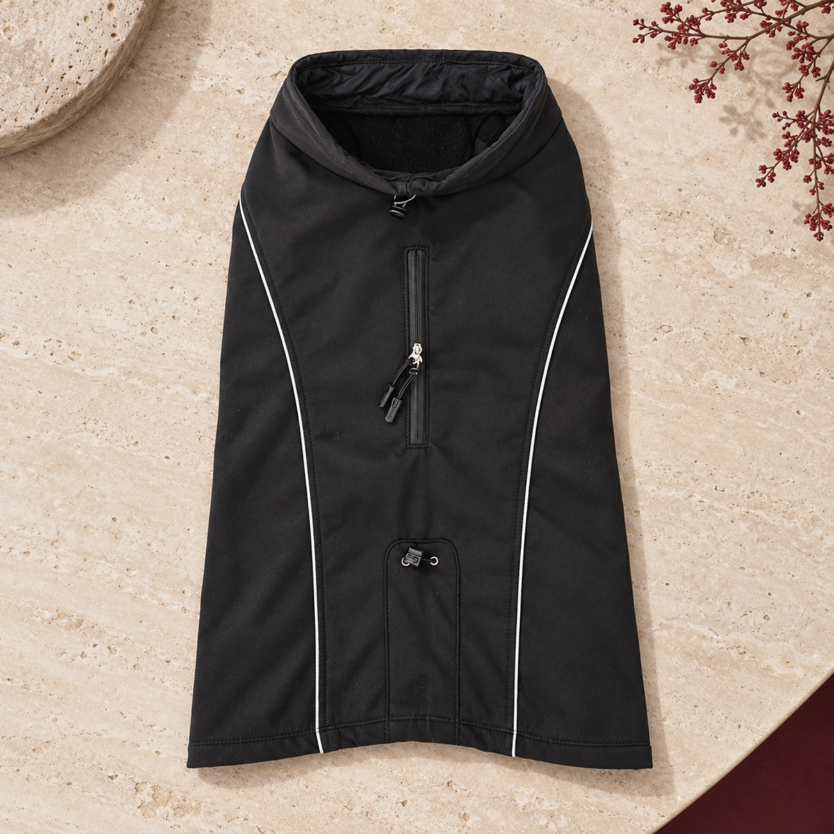 Softshell High Collar Dog Jacket — Black flat product view