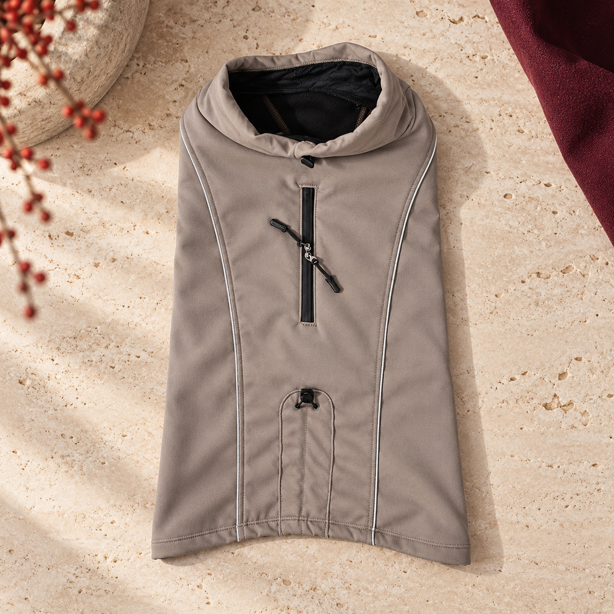 Softshell High Collar Dog Jacket — Stone Brown Gray flat product view