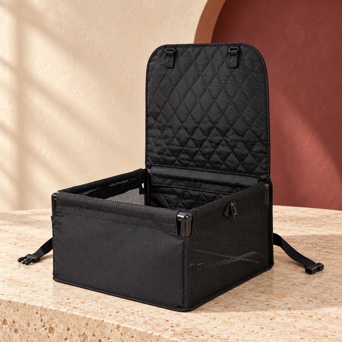 Mesh Front Dog Car Travel Basket — Black product view