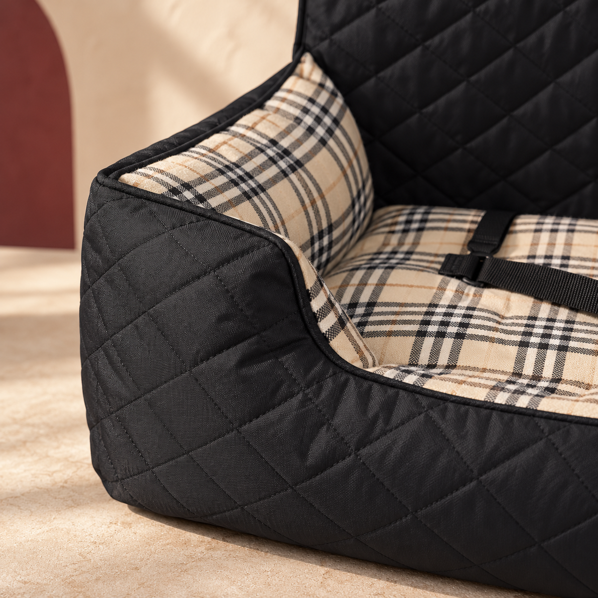 Wide Dog Car Travel Bed — Black construction close-up